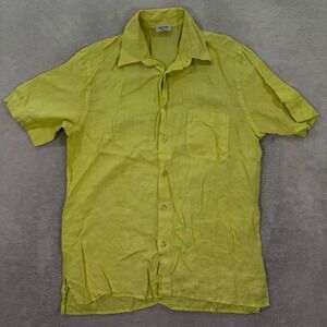 Gran Sasso Mens 52 Large Short Sleeve Linen Shirt Mens Yellow Button Italy Made